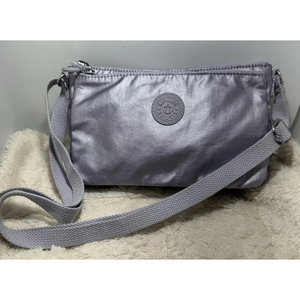Kipling Mikaela Icy Lilac Metallic Crossbody Bag Zip Pockets adjust. strap NEW